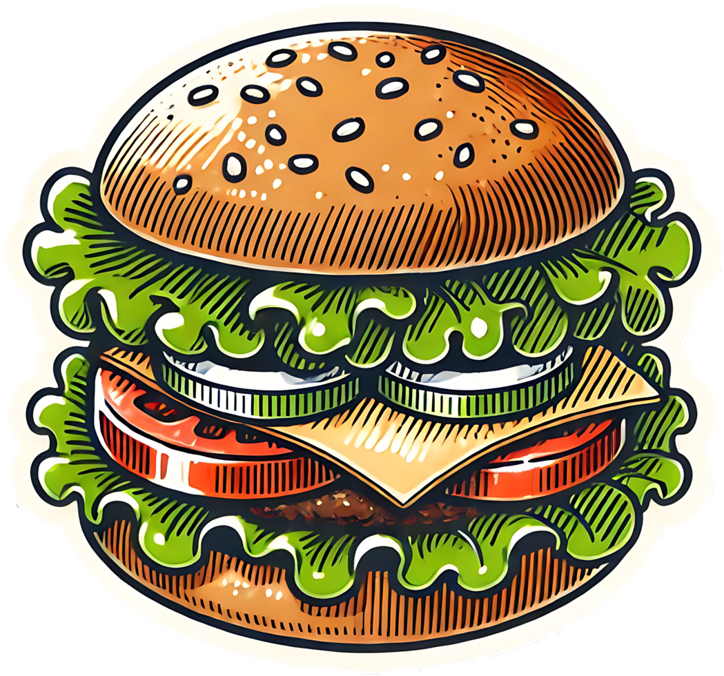 A hamburger sticker with lettuce and cheese png