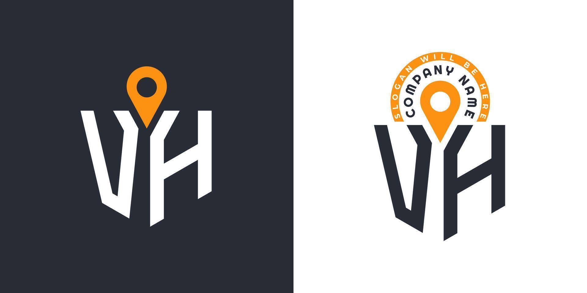 VH Location Logo Bundle. Letter VH Logo Dual Icons for Recruitment and Navigation vector