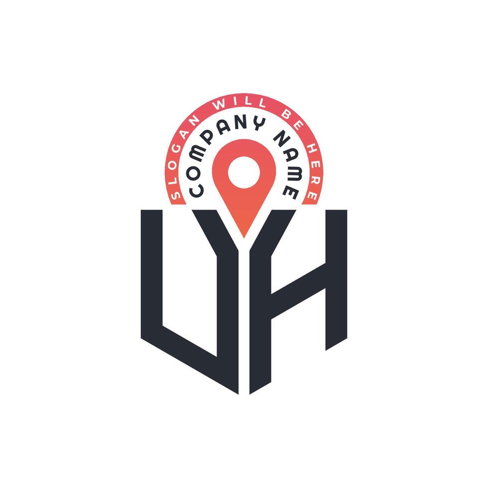 UH Location Logo Design for Human Resources, Recruitment, and Navigation - Letter UH Logo with Location Icon for Business and Technology vector