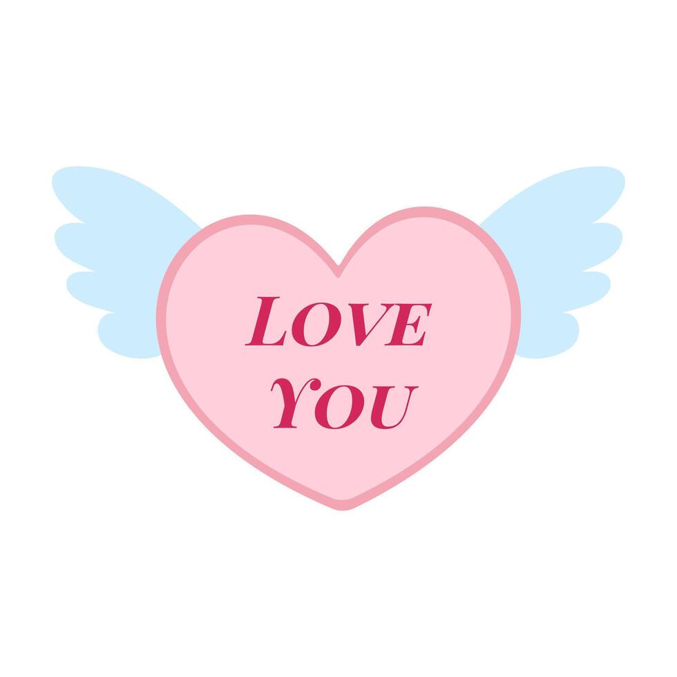A heart with wings and the words Love You written on it. Concept of love and affection vector