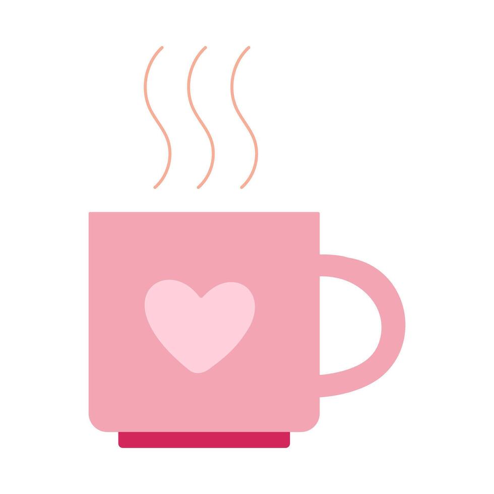 A pink mug with a heart on it is filled with steam. The steam is rising from the cup, creating a cozy and warm atmosphere. The heart symbolizes love and affection vector