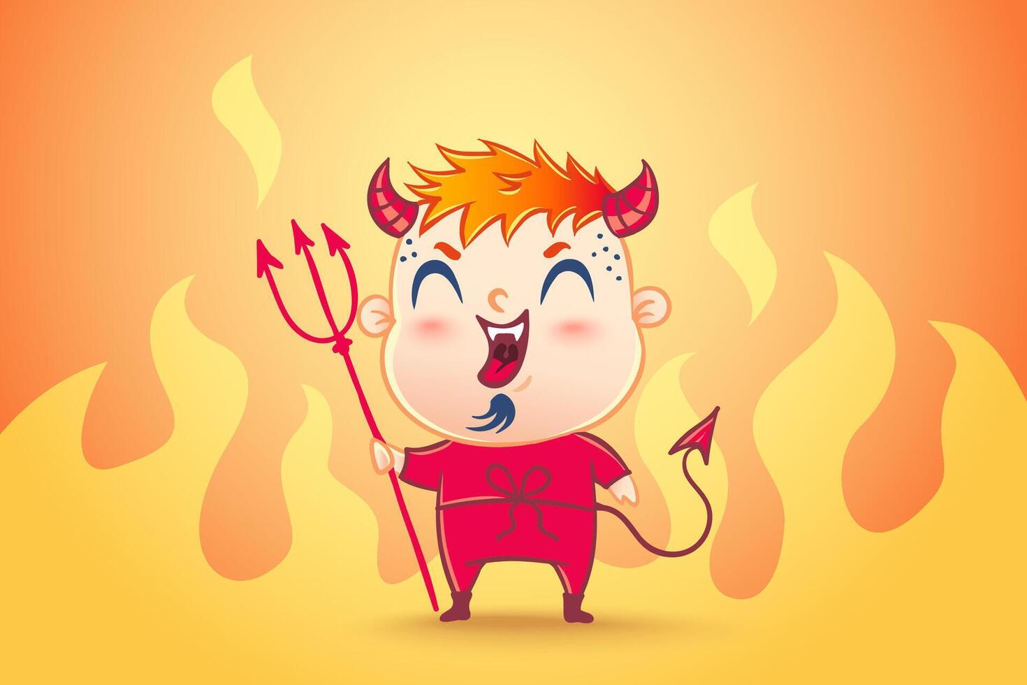 Illustration of a cute devil in kawaii style. Good and bad. Children is in costume of devil vector