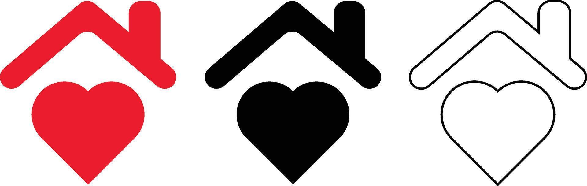 Home Sweet Home Love with Roof and Chimney with Red Black Outline Version vector