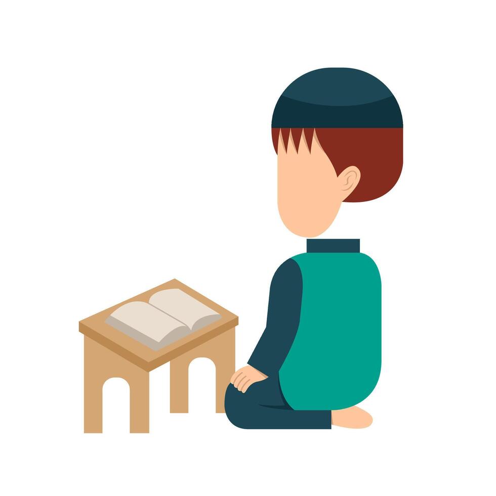 Muslim Boy Reading Quran Character vector