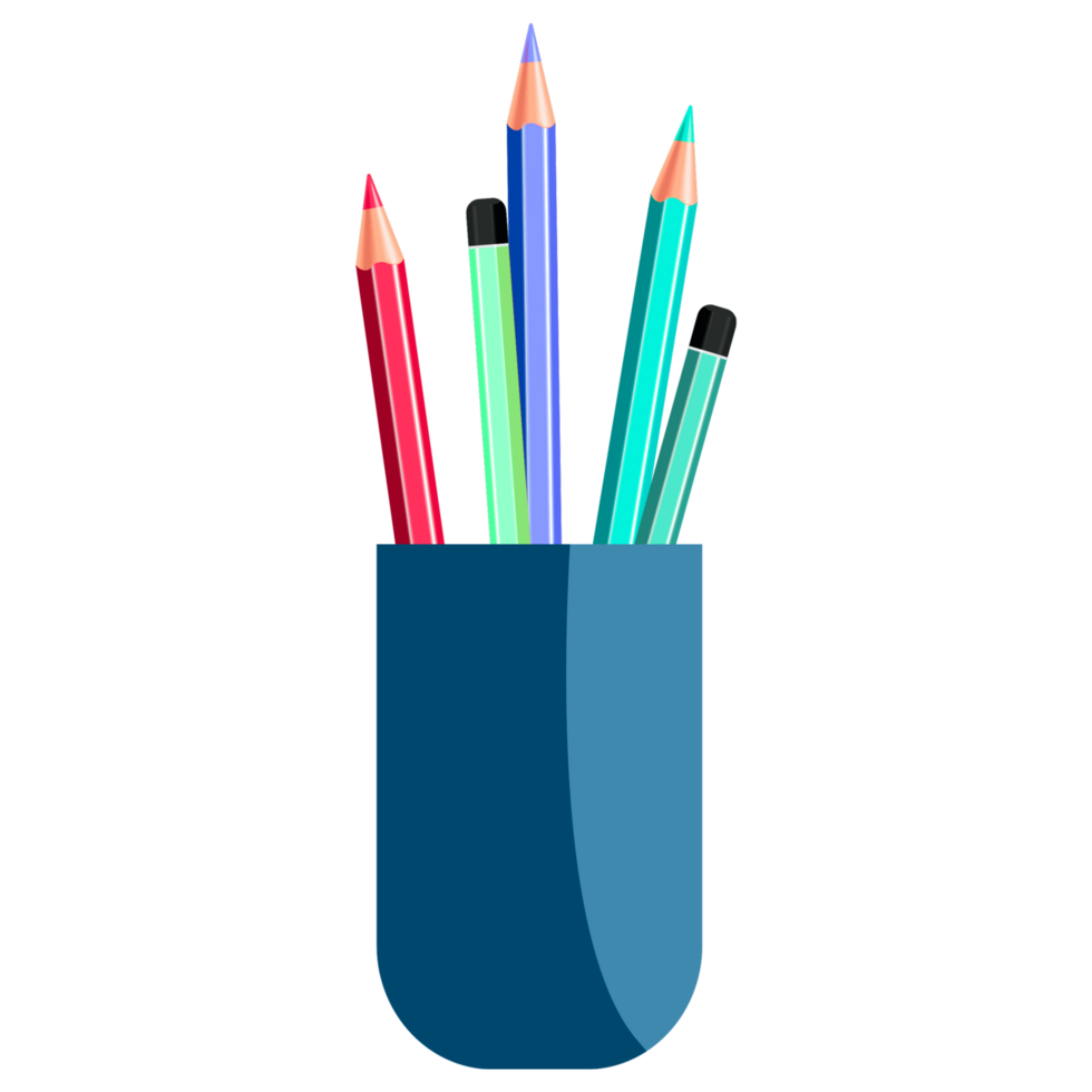 A blue cup with pencils in it png