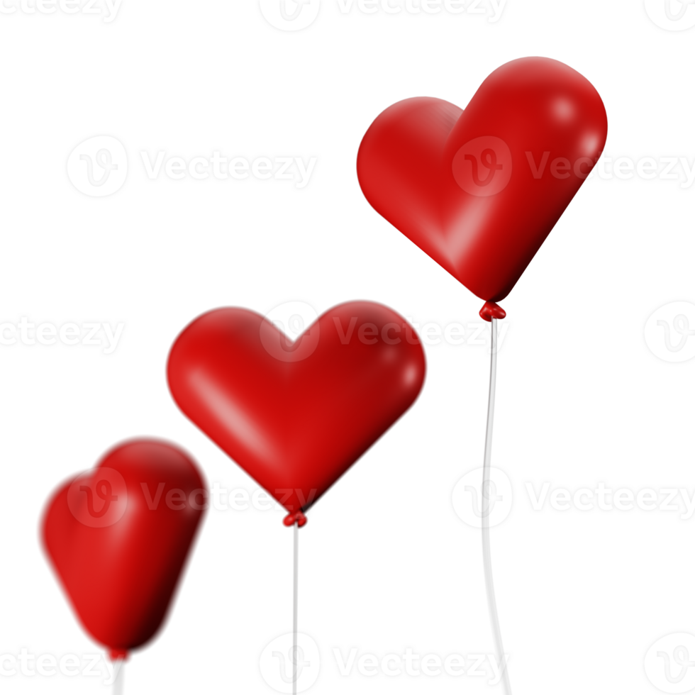 3d render of red heart shape balloon png
