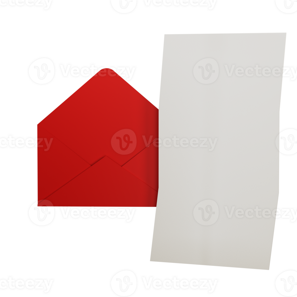 3d render of red romantic letter envelop love concept png