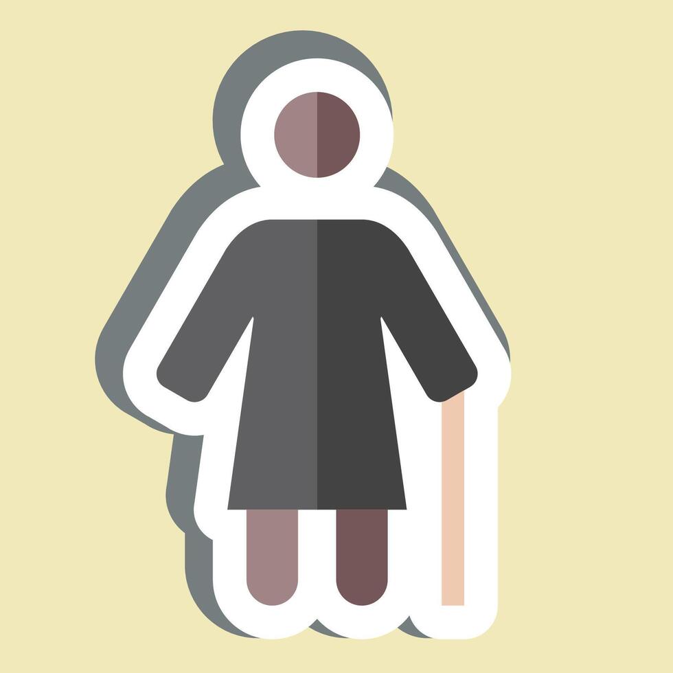 Sticker Old Woman. related to Retirement symbol. design editable vector