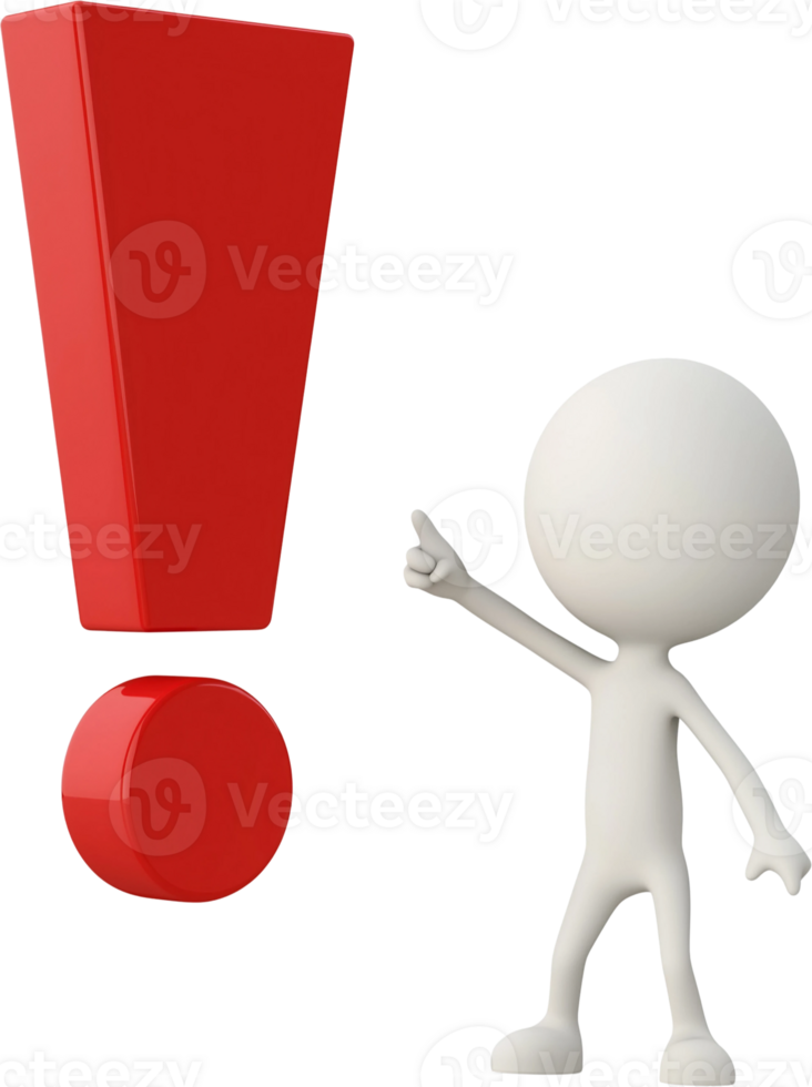 3d man pointing at red exclamation point png