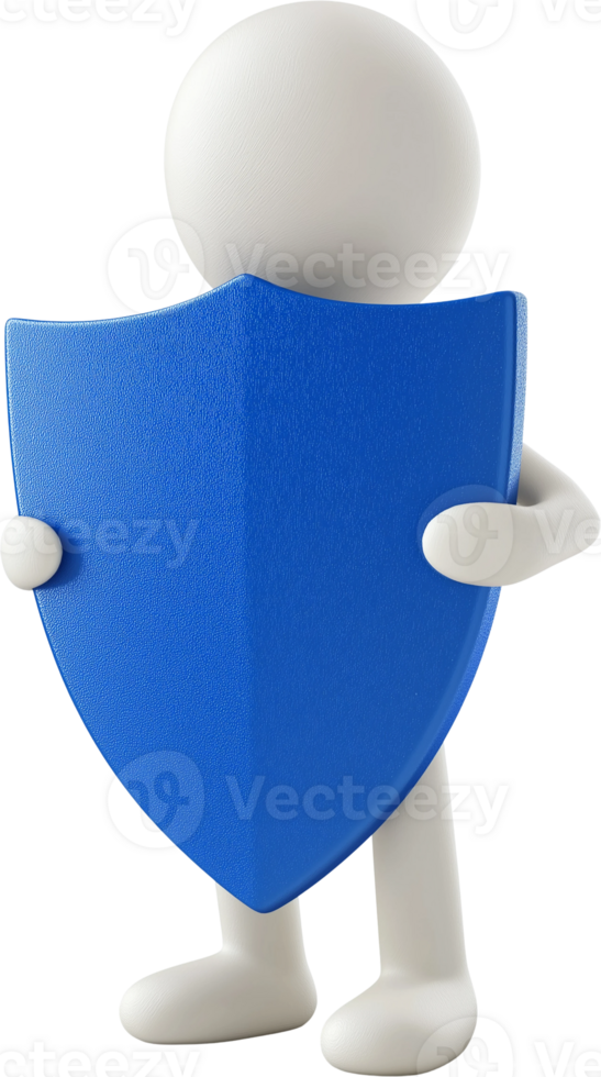 3d character holding a blue shield png