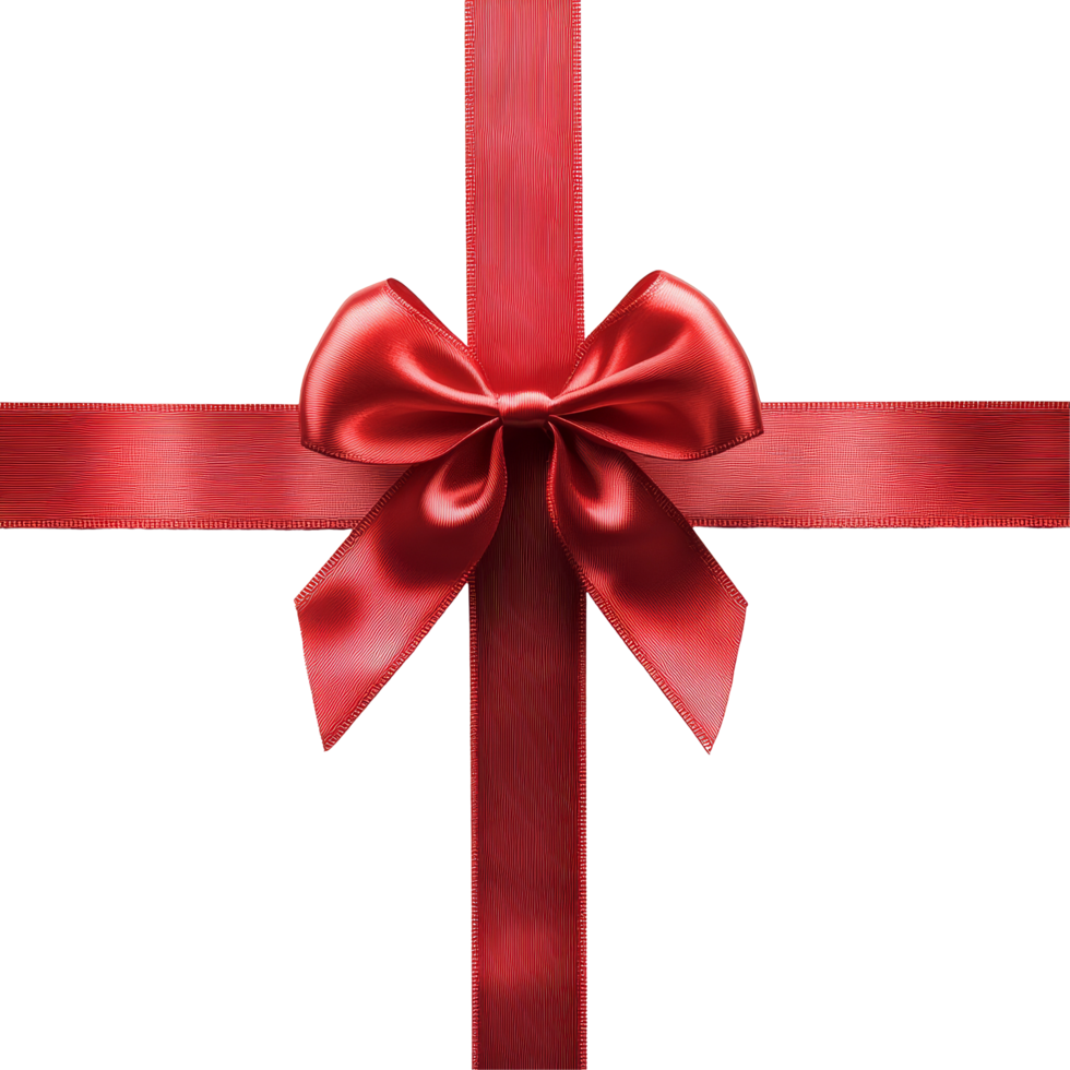 A beautifully tied red gift ribbon with a bow against a clean transparent background perfect for festive occasions, Red Gift Ribbon with Bow on transparent background png