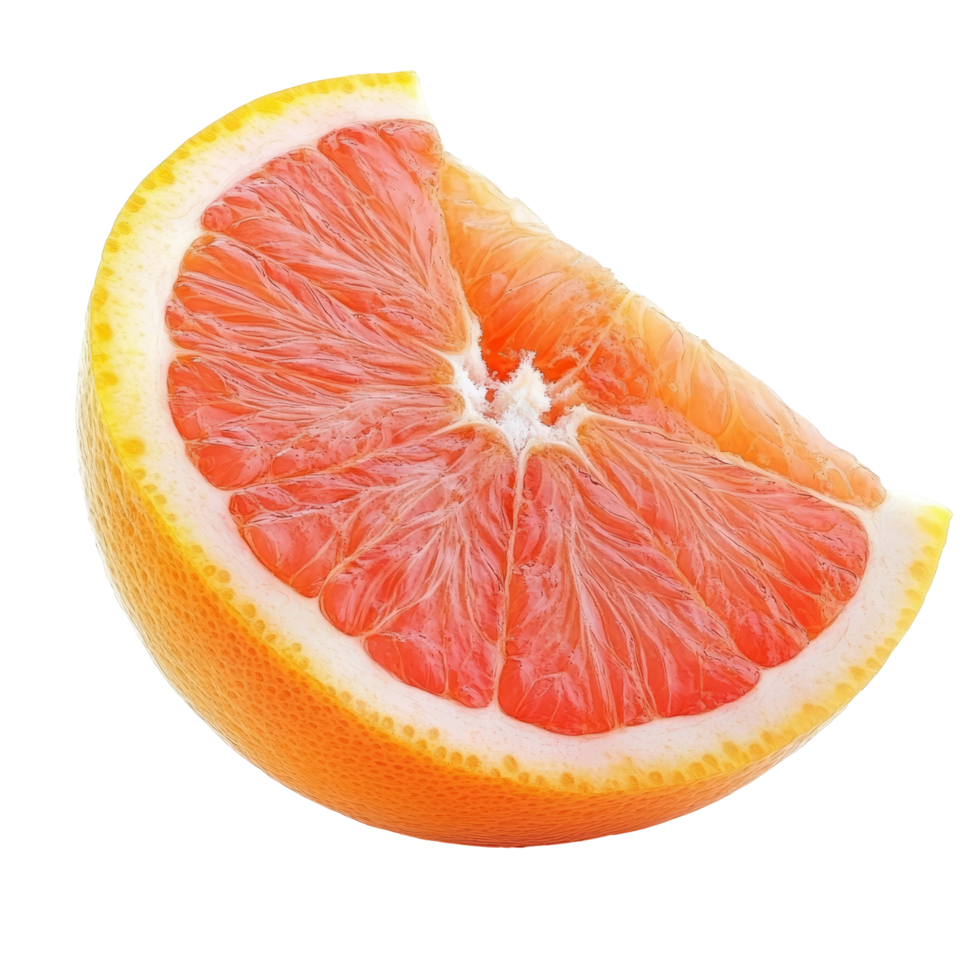 Juicy half pink grapefruit with a fresh slice resting on a clean transparent background perfect for healthy recipes, half pink orange or grapefruit with slice on transparent background png