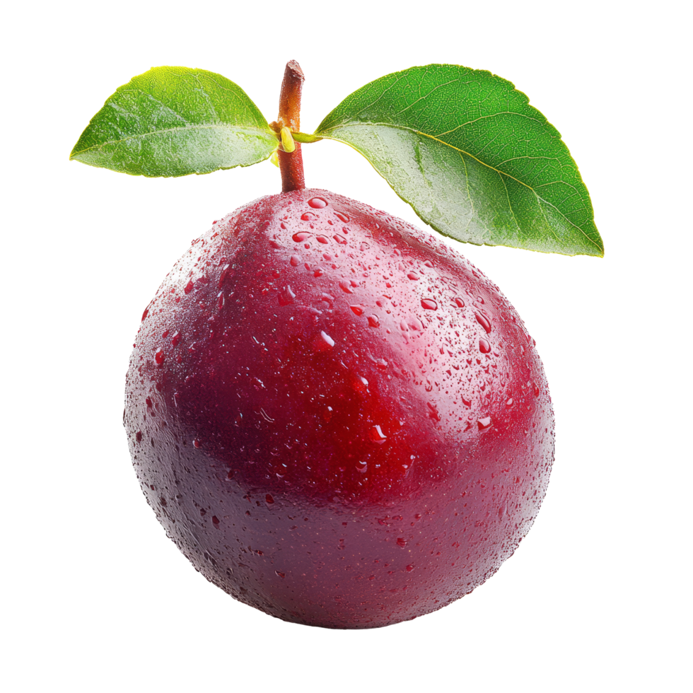 Ripe rambeh tropical fruit with fresh green leaf on a clean transparent background showcasing its natural beauty, Rambeh tropical fruit with leaf on transparent background png
