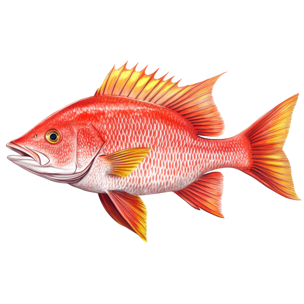 Red snapper fish displayed against a clean transparent background for culinary and artistic purposes, red snapper fish isolated on transparent background png