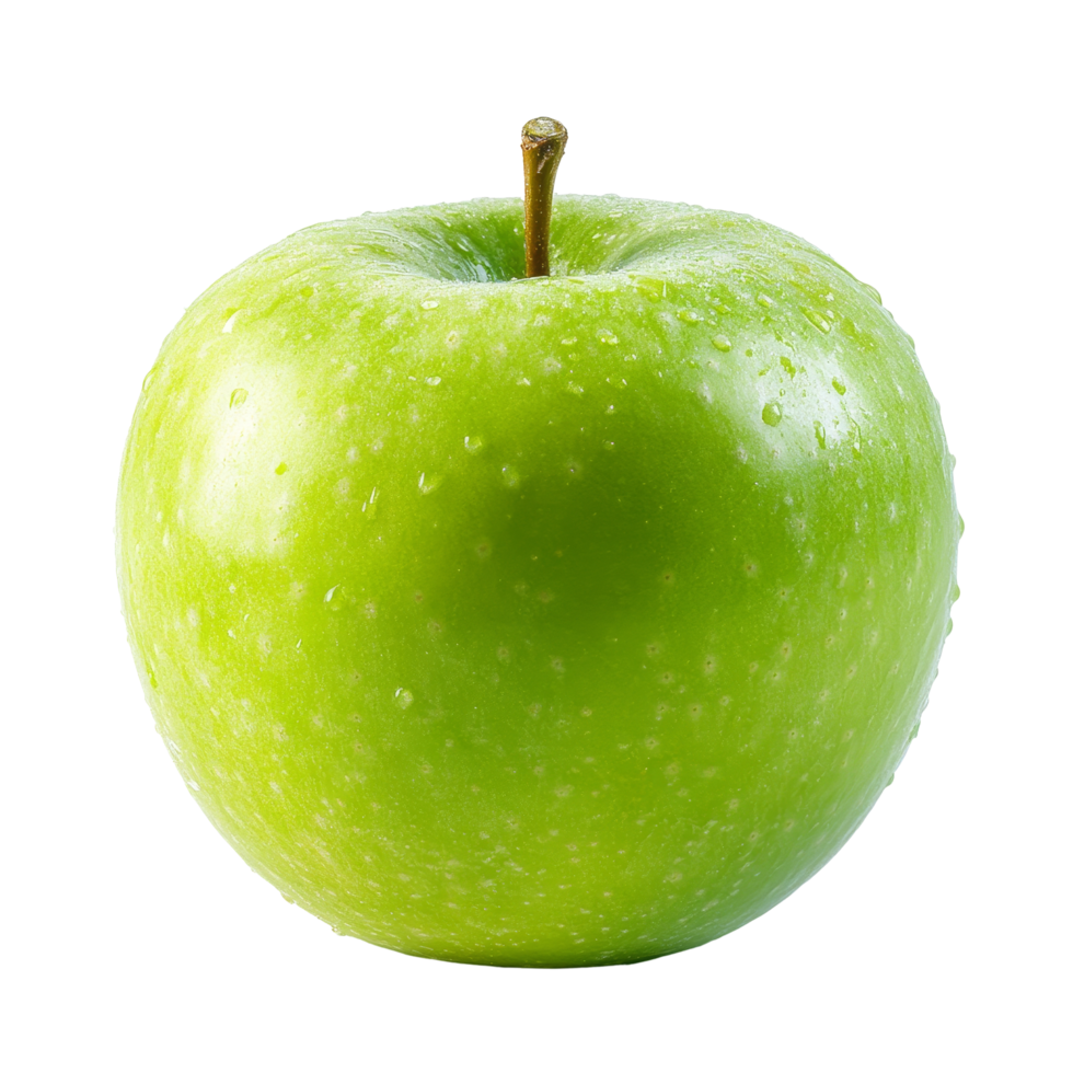 Fresh ripe green apple on a clean transparent background showcasing its natural shine and refreshing appearance, ripe green apple on transparent background png