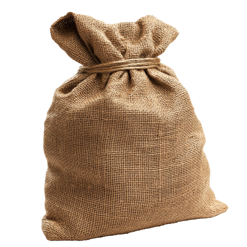An empty burlap sack used for storage or carrying various goods in a simple yet practical design, Empty burlap sack png