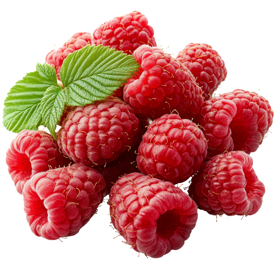 Freshly picked ripe raspberries resting on a clean transparent surface ready to be enjoyed or used in recipes, ripe raspberries on transparent background png
