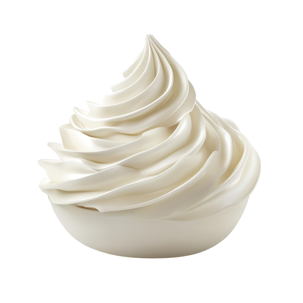 A delightful whipped cream swirl sitting elegantly in a transparent bowl against a pristine background, Delicious Whipped Cream Swirl isolated on transparent background png