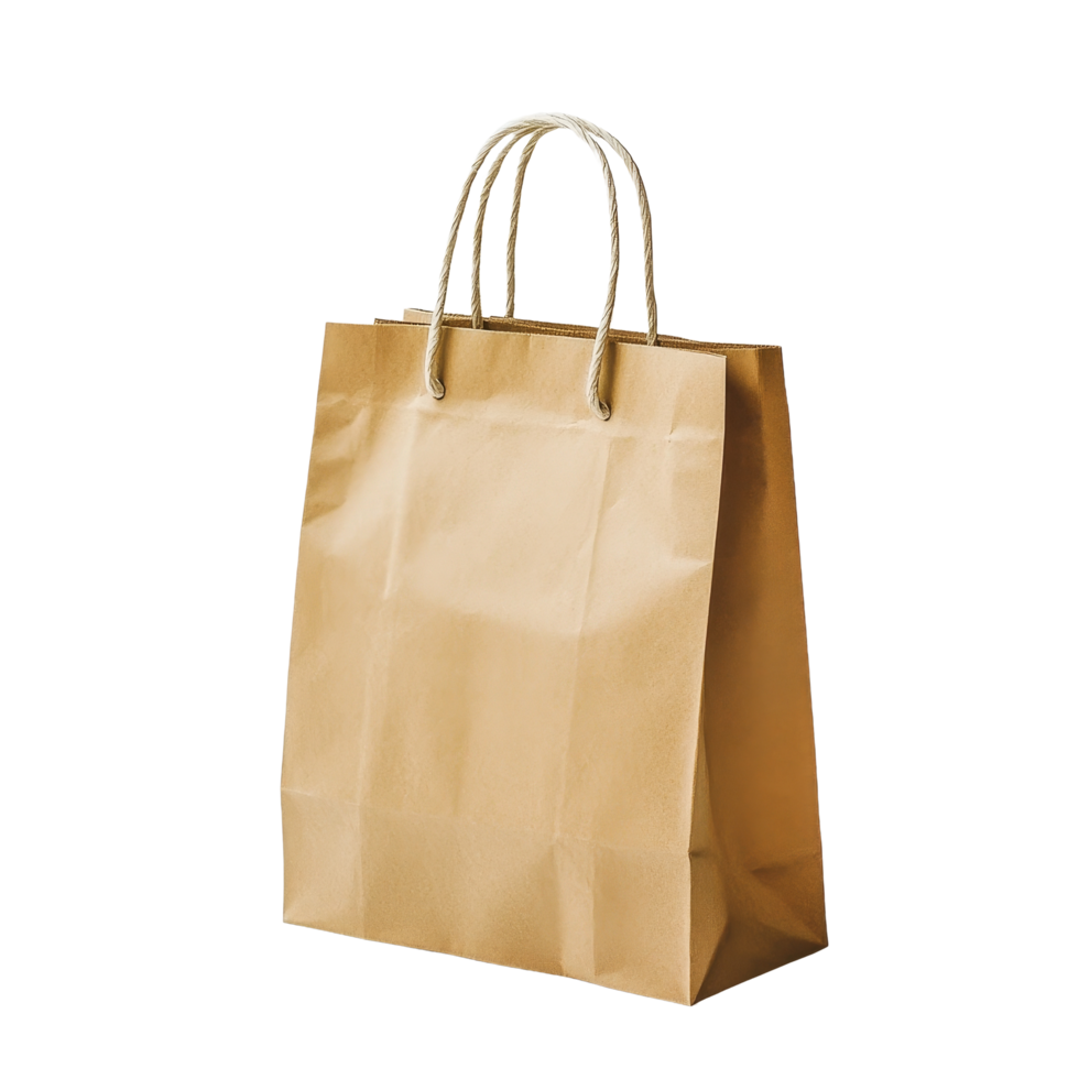 Eco friendly brown paper bag for shopping, crafted from recyclable materials and designed for sustainable use, Brown Paper Bag Recyclable and EcoFriendly Shopping Bag on transparent background png