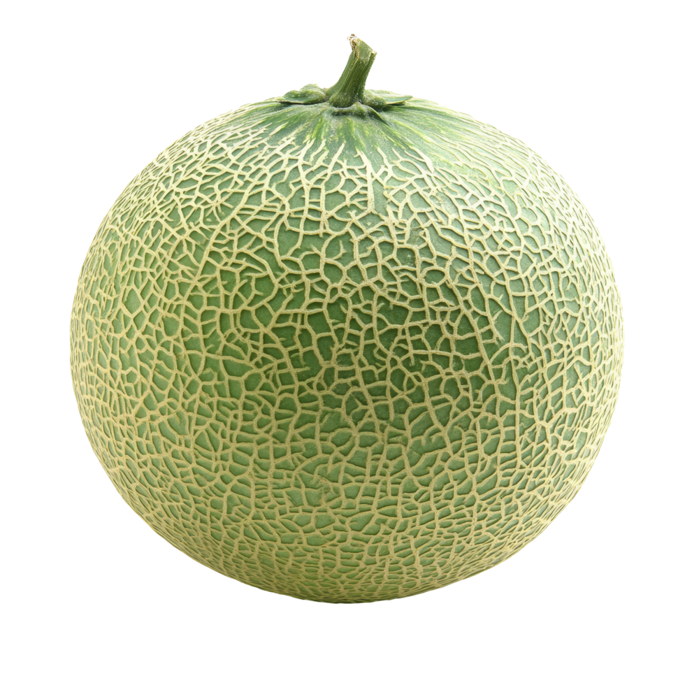 Freshly harvested melon isolated on a clean transparent background, showcasing its textured rind and vibrant color, Melonisolated on transparent background png