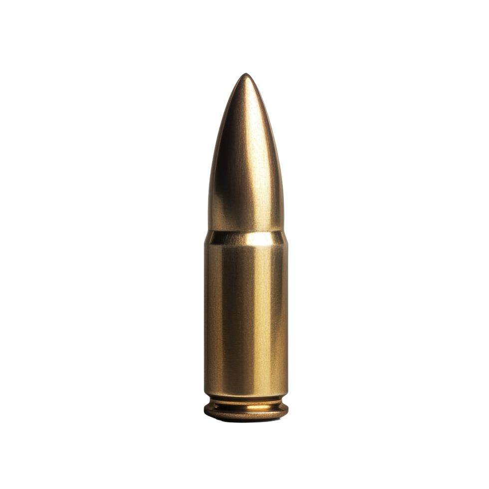 Single brass bullet isolated on a transparent background for design showcase, bullet isolated on transparent background png