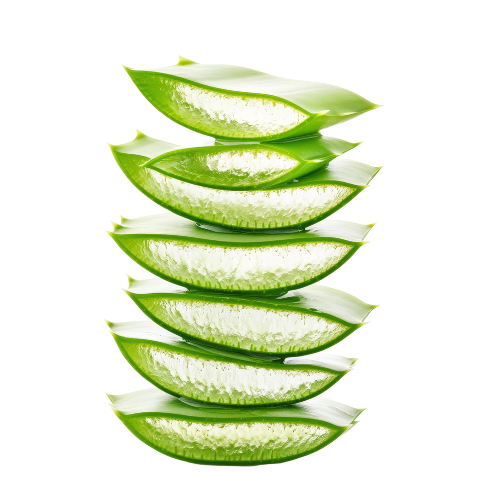 Freshly dissected aloe vera stacks isolated on a transparent background showcasing natural texture and color, Fresh dissected aloe vera stacks isolated on transparent background png