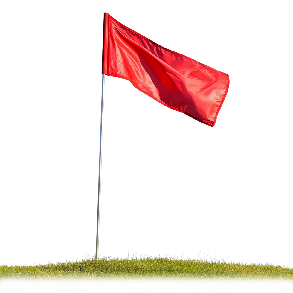 Red flag on a golf course indicating a temporary condition on a sunny day, Golf Red Flag transparent background png