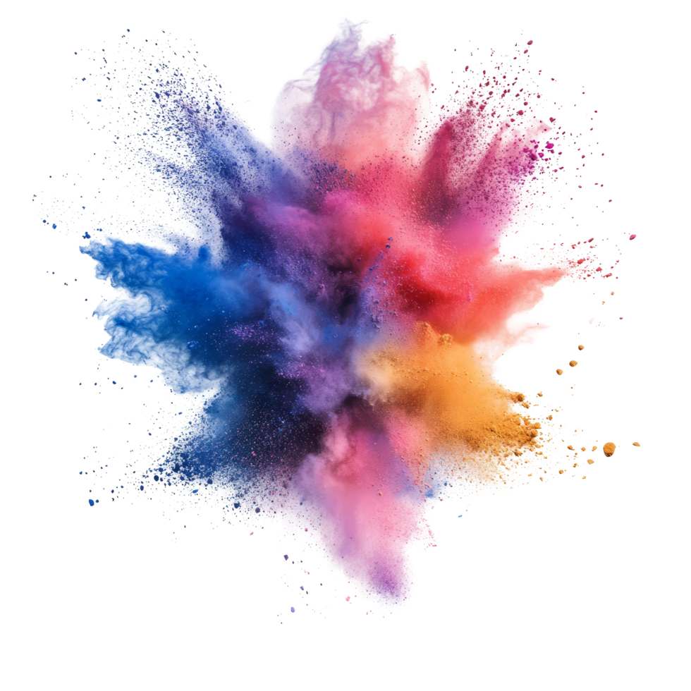 Colorful powder explosions create a vibrant display against a transparent background, showcasing an artistic burst of colors inspired by Colorful Powder Explosions on transparent background png