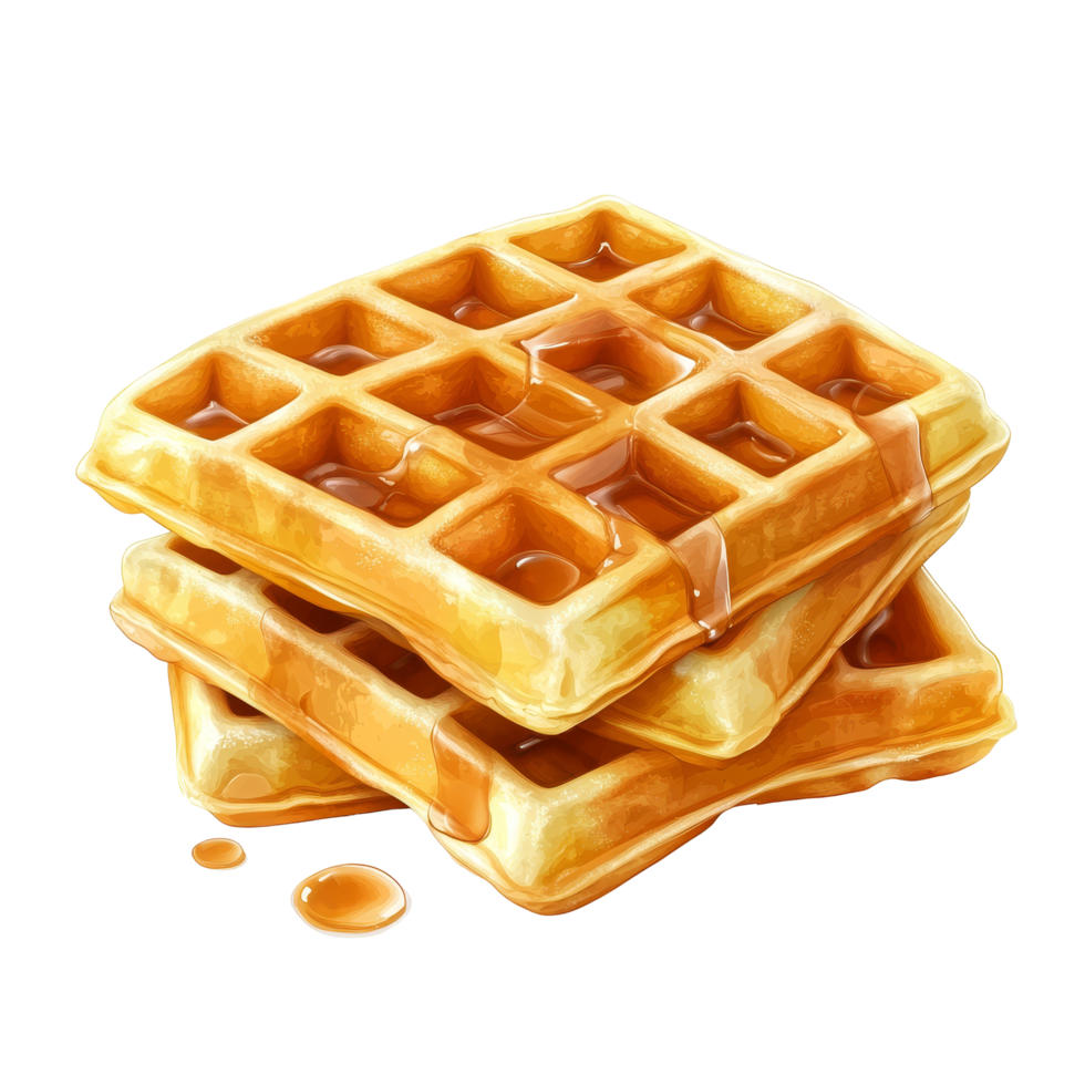 Delicious waffles with syrup stacked on a transparent background for a tempting breakfast treat, Waffles isolated on transparent background png