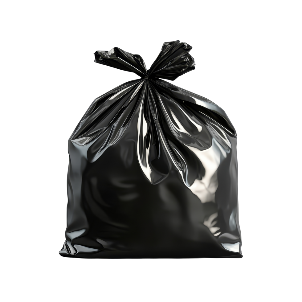 Black garbage bag on a transparent background for waste disposal and organization purposes, Black Garbage Bag isolated on transparent background png