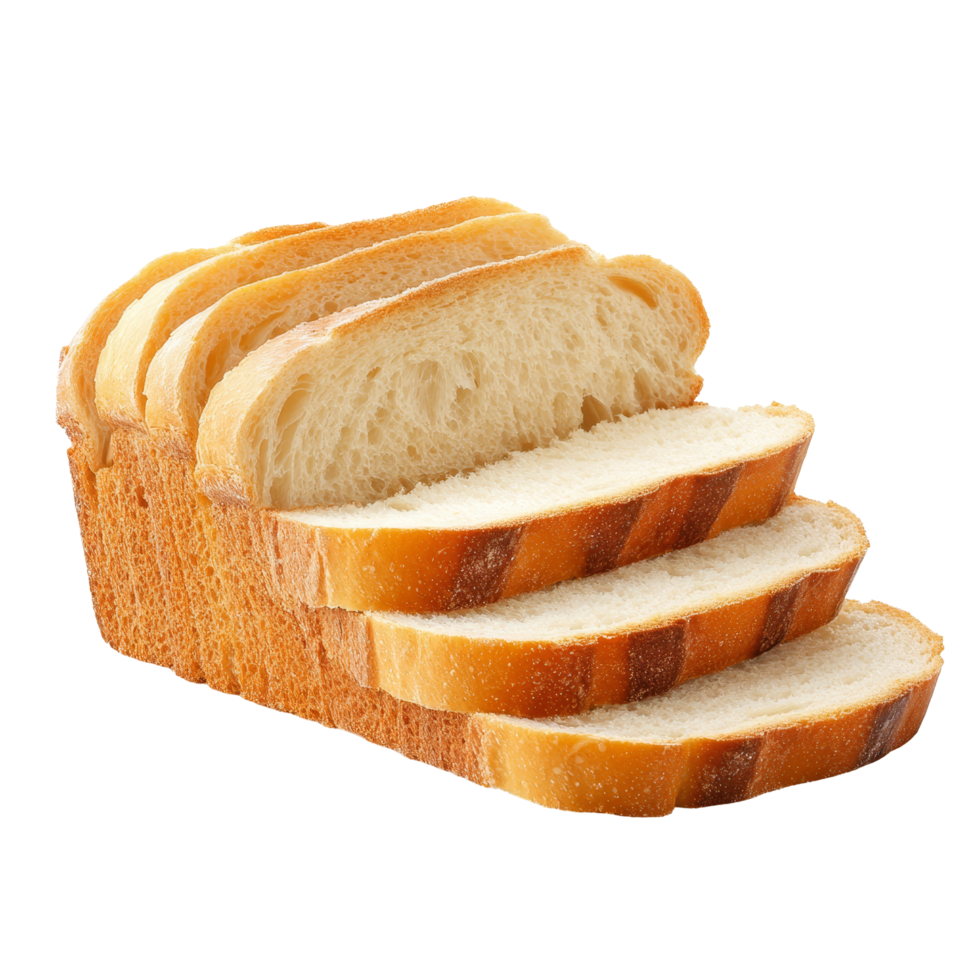 Freshly sliced bread arranged neatly on a transparent background, showcasing its soft texture and appealing layers of loaf, Sliced bread isolated png