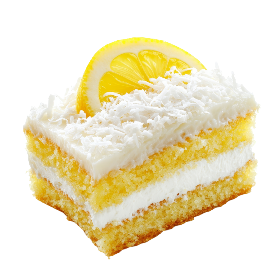 Delicious lemon coconut cake on a transparent background perfect for any celebration or dessert table, lemon coconut cake isolated on transparent background png