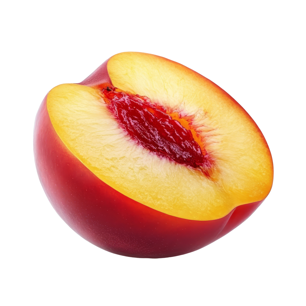 Fresh half yellow nectarine isolated on transparent background showcasing its vibrant color and juicy texture, half yellow nectarine isolated on transparent background png