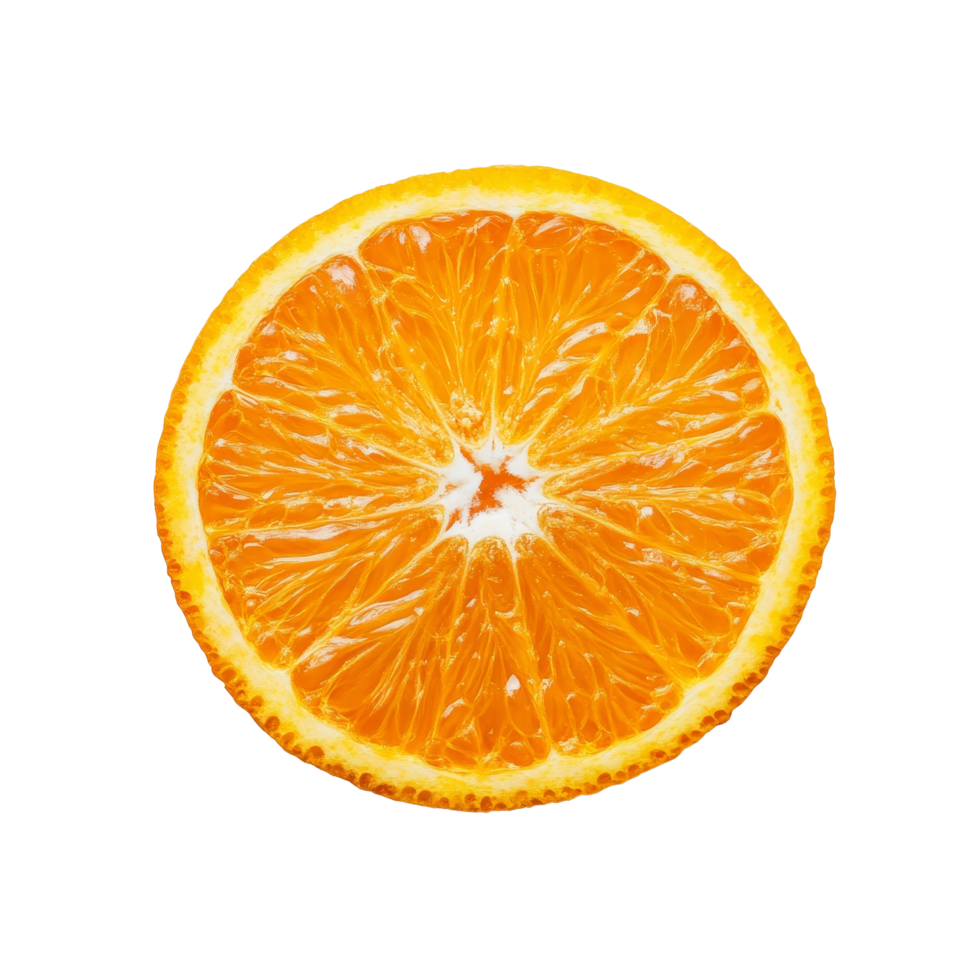 Freshly cut orange half on a clean transparent background showcasing its vibrant color and juicy texture, orange on transparent background png