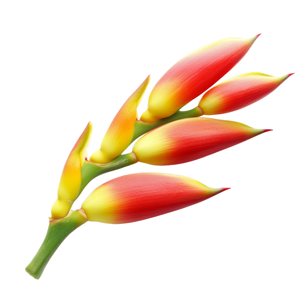 Beautiful heliconia flower with vibrant colors isolated against a transparent background showcasing natures artistry, heliconia flower isolated on transparent background png