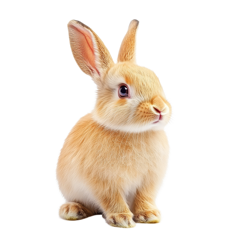 A cute rabbit sitting calmly on a transparent background, showcasing its fluffy fur and attentive expression, rabbit isolated on transparent background png