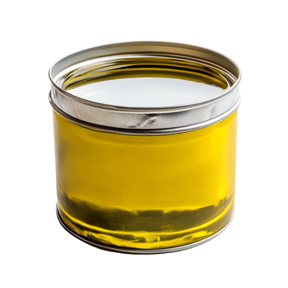 Premium olive oil in a sealed can, perfect for cooking and dressing salads, isolated on a clean transparent background, olive oil in can isolated png