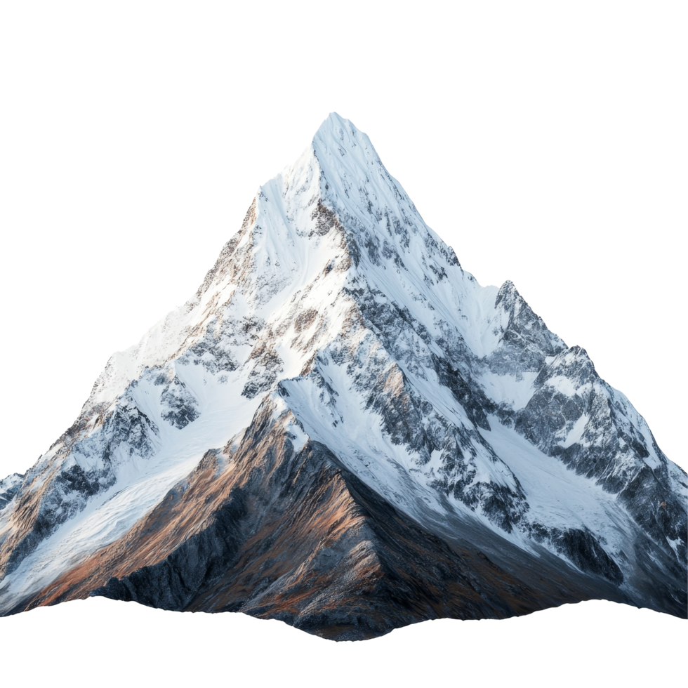 A majestic mountain rises prominently against an isolated background showcasing its snow capped peaks and rugged terrain, Mountain on isolated background png