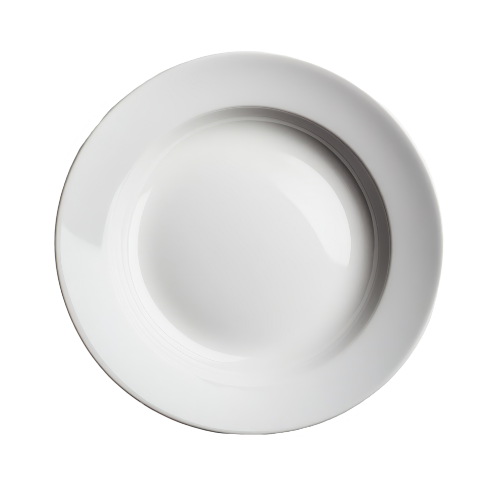 A plain transparent ceramic plate on a clean background, ideal for showcasing culinary creations or table settings, empty transparent ceramic plate on transparent background png