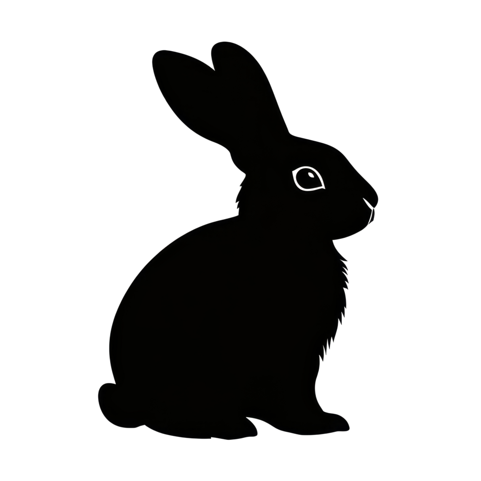 Black silhouette of a rabbit positioned on a transparent colored background at sundown, black silhouette of a rabbit png