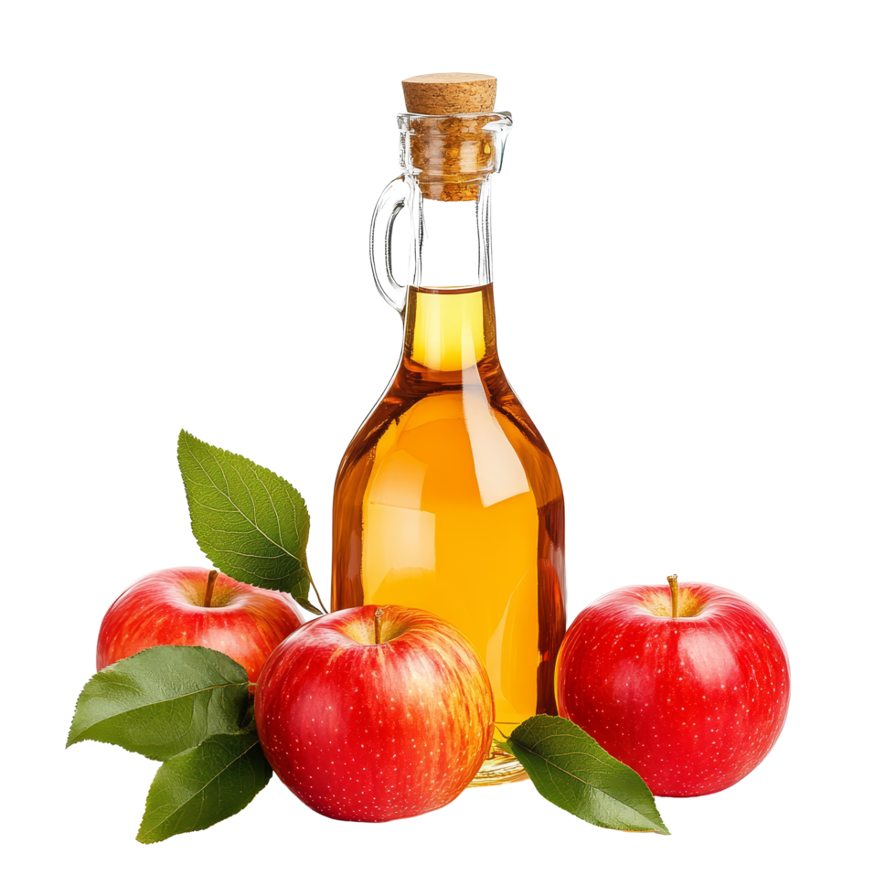 Fresh red apples and a bottle of apple cider vinegar on a bright background, Bottle of apple cider vinegar with fresh red apples png