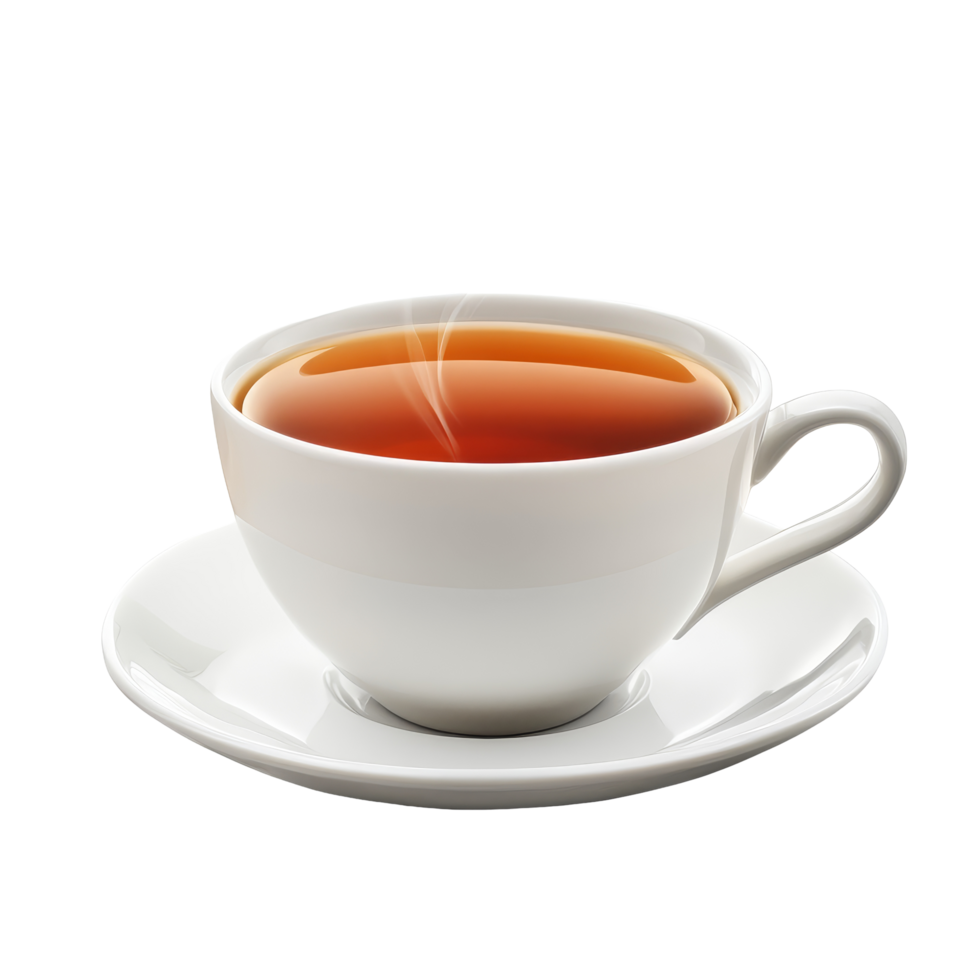 A steaming cup of hot tea on a clean transparent background ready to be enjoyed in a cozy setting, hot tea cup on transparent backgroundfile png