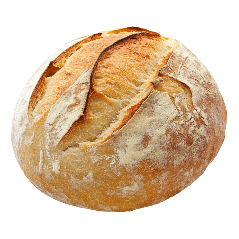 Artisan sourdough bread loaf isolated on a transparent background with a rustic texture and golden crust, Sourdough bread isolated png