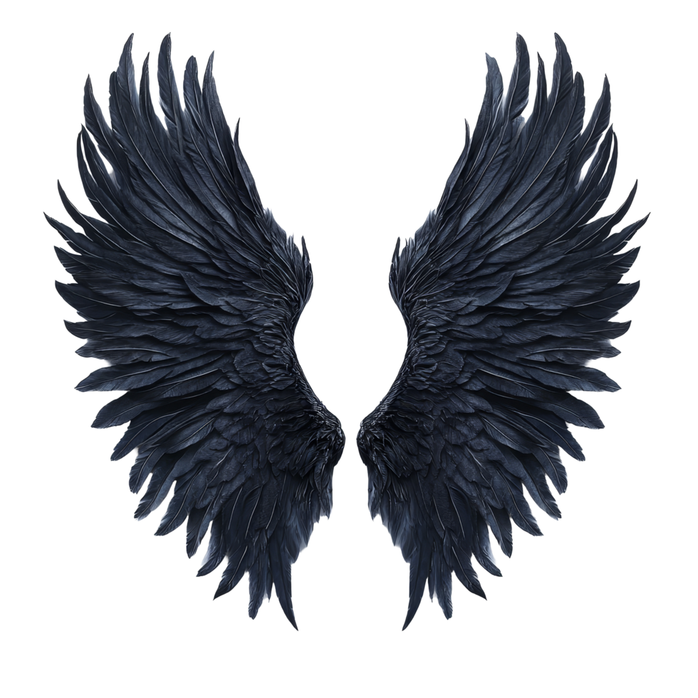 Black demon wings isolated on a transparent background showcasing intricate details and textures, black demon wings isolated on transparent background png