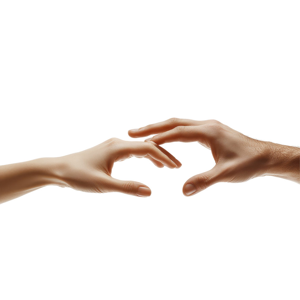 Female and male hands reaching toward each other in a moment of connection and intimacy during daylight, file no background Female hands reaching each other png