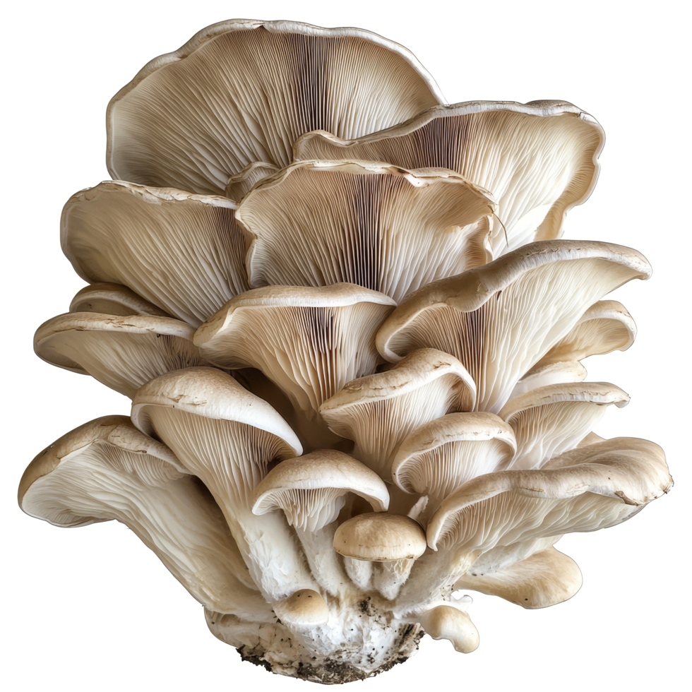 Oyster mushroom with delicate gills isolated on a transparent transparent background showcasing its unique structure, oyster mushroom isolated on ransparent transparent background png