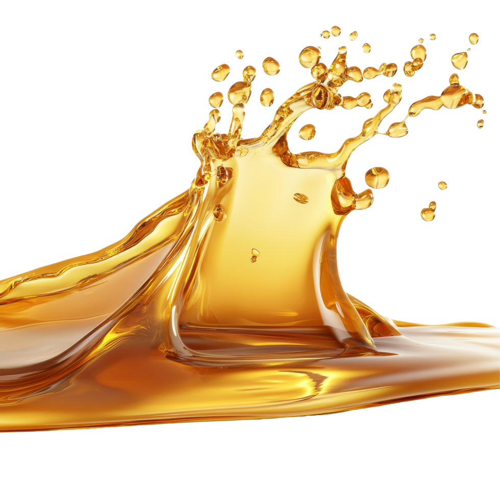 Vibrant oil splashing vividly isolated on a transparent background, showcasing dynamic movement and texture, oil splashing isolated 3d png