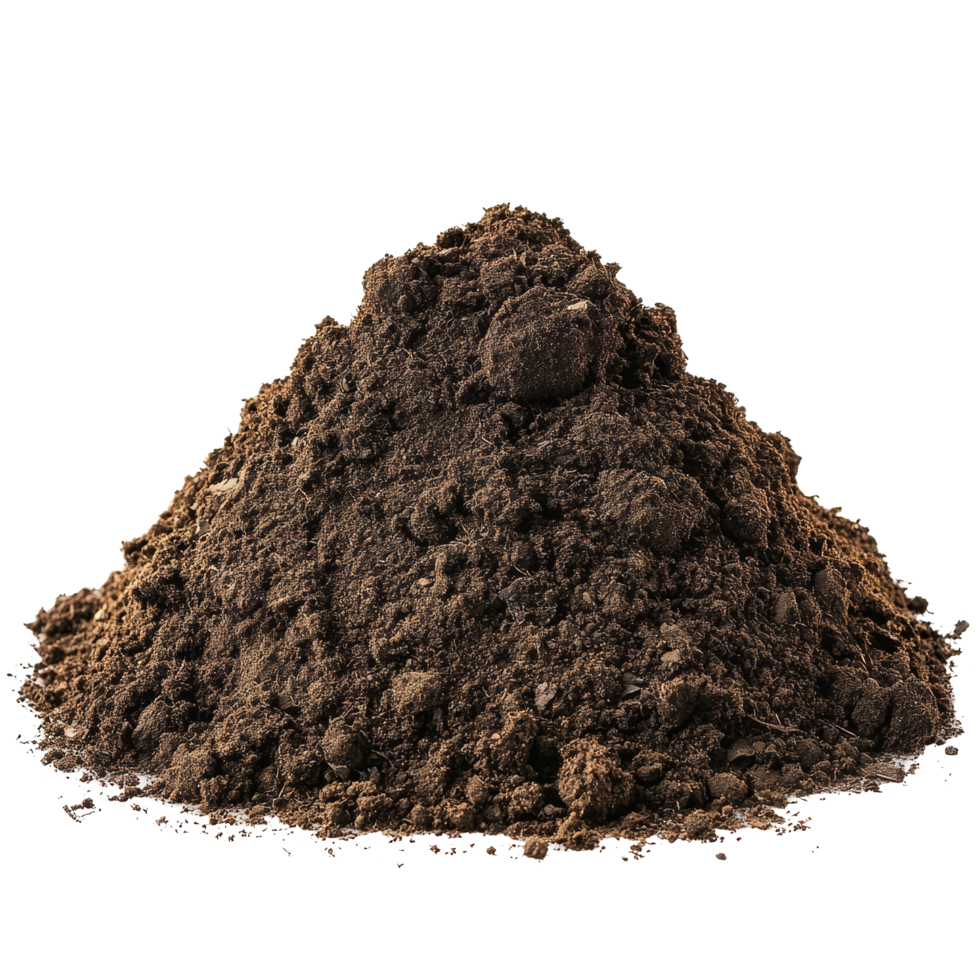 A large pile of rich, dark soil isolated on a transparent background for gardening and landscaping purposes, pile of soil isolated on transparent background png