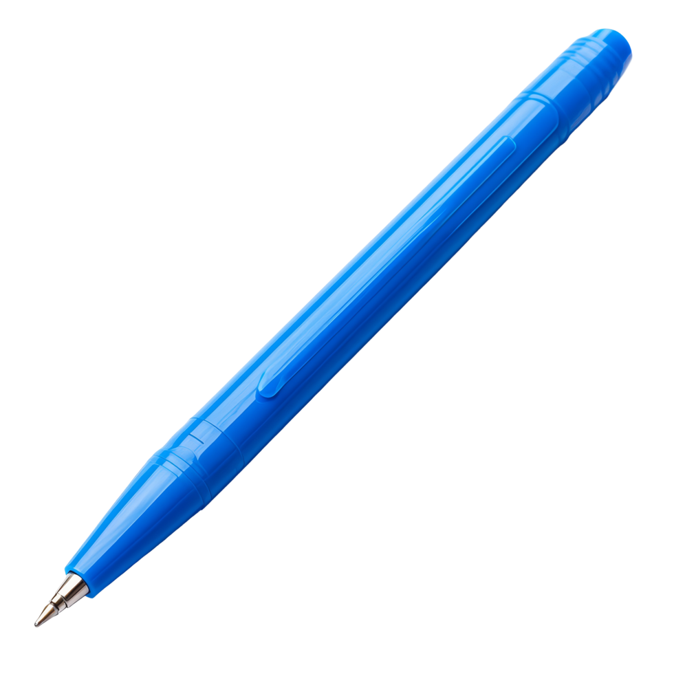 Blue ball pen isolated on a transparent background suitable for office and school use in everyday writing tasks, typical blue ball pen isolated on transparent background png