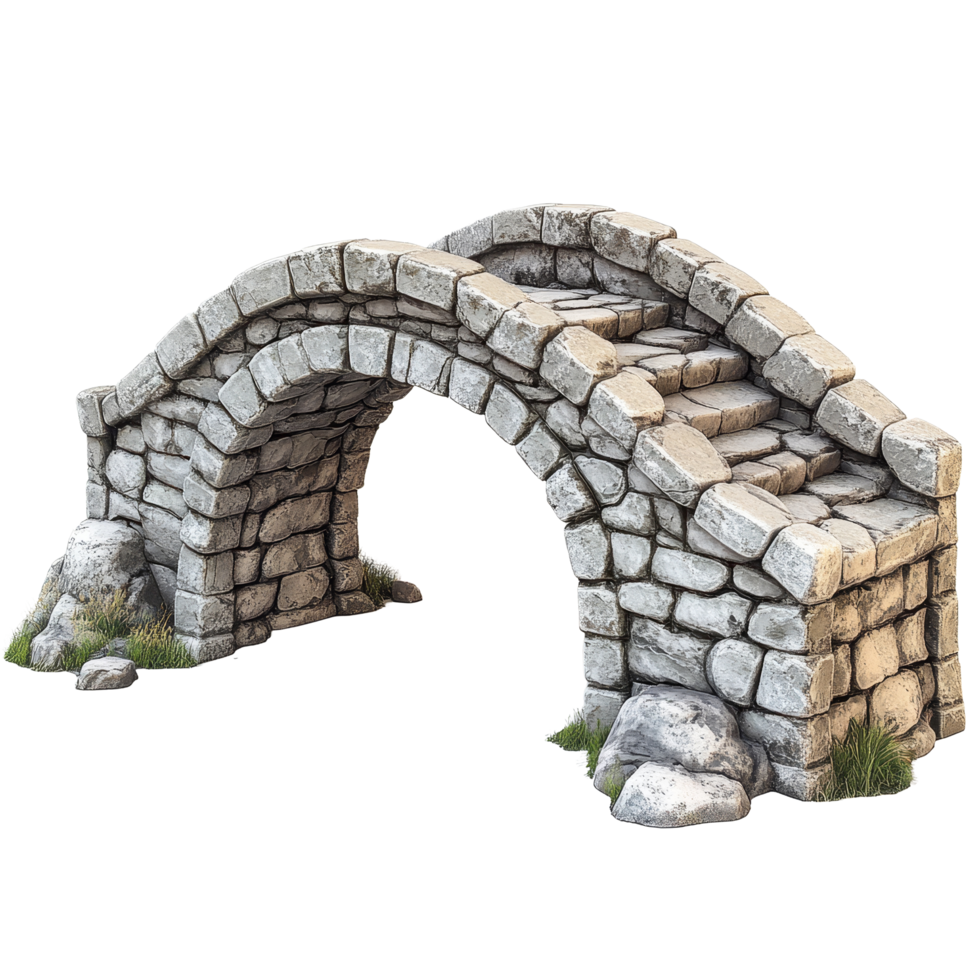 Medieval stone bridge with arched design and steps against a transparent background, Medieval Stone Bridge transparent background png
